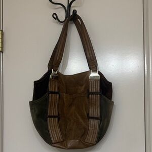 Tignanello Brown and Green Suede Bag